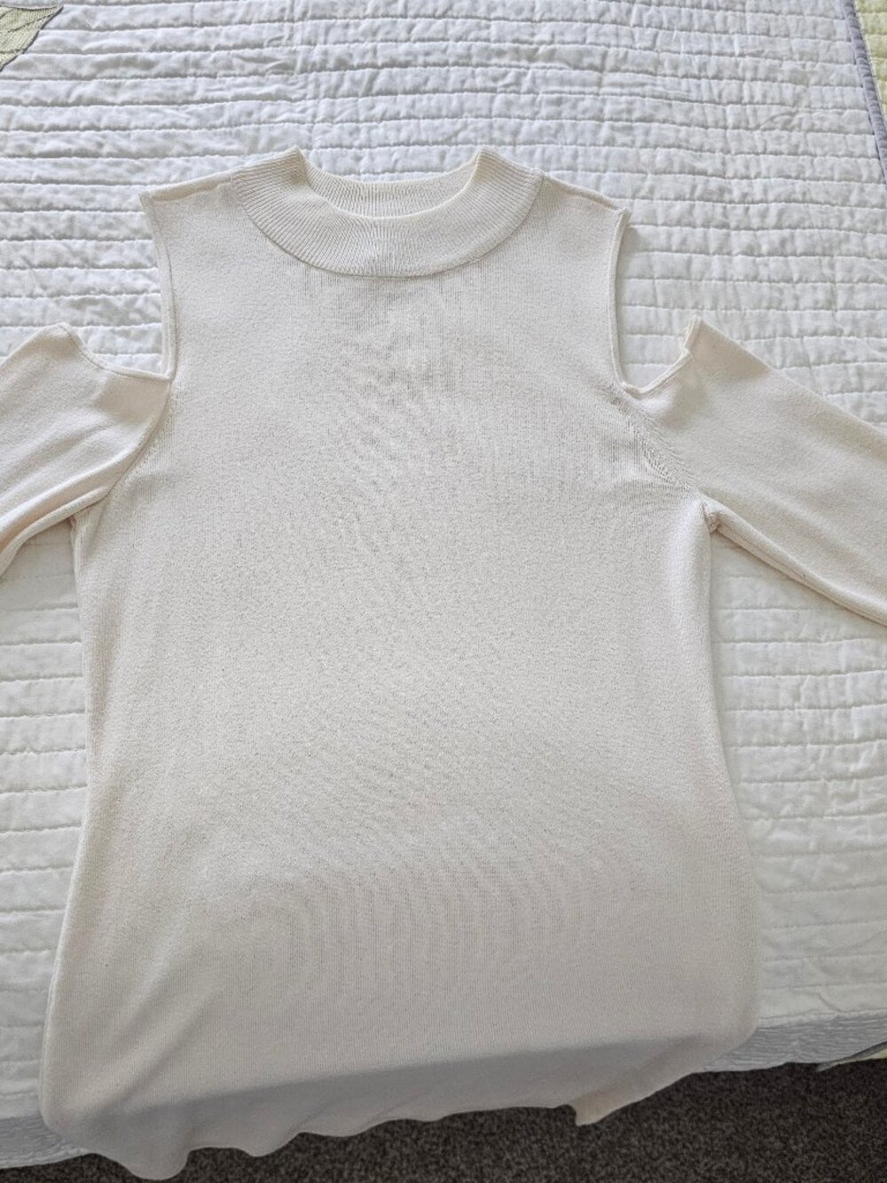 Bar III Cream Cold-Shoulder Fringe Sleeve Sweater Dress